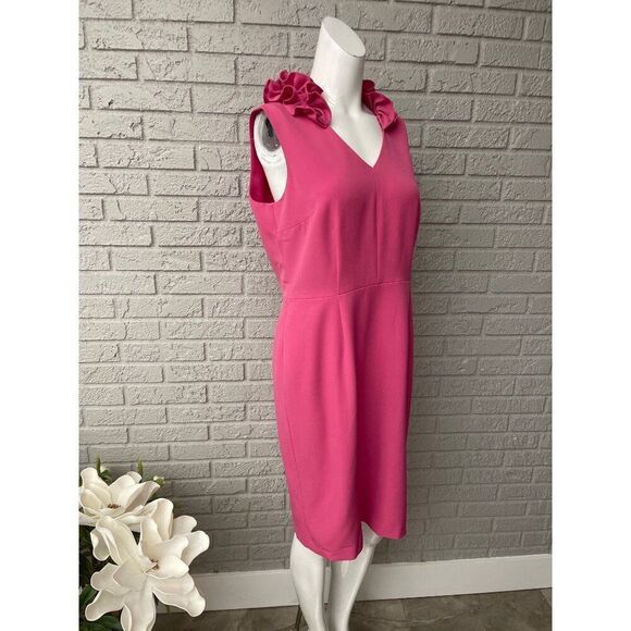 Kasper Women Sleeveless Pink Ruffle V Neckline Sheath Dress Size 8 - Picture 3 of 10